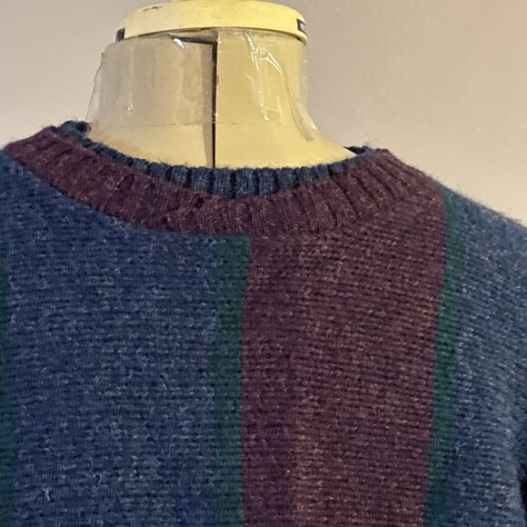 Vtg Mens Woolrich Sweater 85% Wool Blue/Green/Maroon Vertical Wide Stripes Sz M - Picture 2 of 7